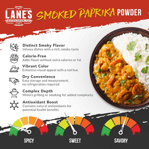 7 Oz Lane's Smoked Paprika Powder, All-Natural Smoked Paprika Seasoning, Goes Well with Meat, Pork, and Vegetables