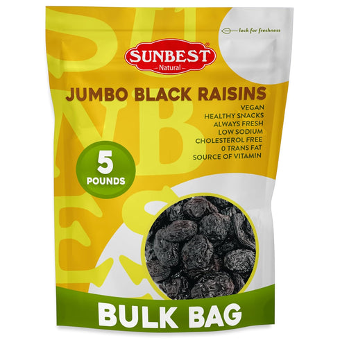 Sunbest Natural Jumbo Black Raisins, 5 lbs Naturally Sweet Dried Fruit California