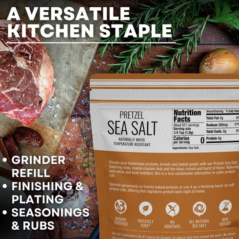 30 oz Pretzel Coarse Sea Salt for Soft Pretzels, Heat Resistant Bagel and Soft Pretzel Salt, All Natural for Baking