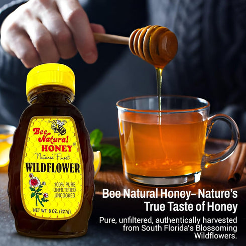 (8 Bee Natural South Florida Wildflower Honey - Natural, Pure, Unfiltered and Uncooked Honey | Kosher Certified | Ideal