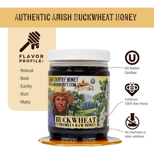 Country 454g/16Oz Goshen Honey Extremely Raw Buckwheat Dark Honey - Unfiltered, Unprocessed, Pure & Natural from Amish