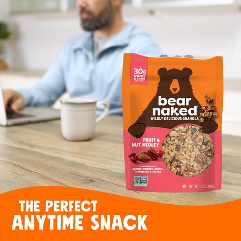 Kellogg's (Pack 12) Bear Naked Granola Cereal, Whole Grain Granola, Breakfast Snacks, Fruit and Nut Medley