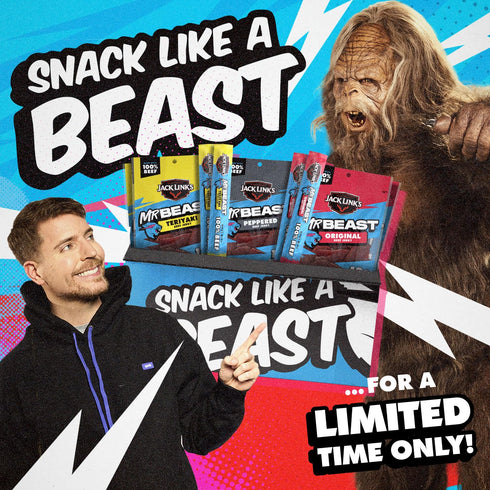 Pack 100% 9 Count Jack Link's x MrBeast Beef Jerky and Sticks Variety - Original, Peppered & Teriyaki - Ready to Eat