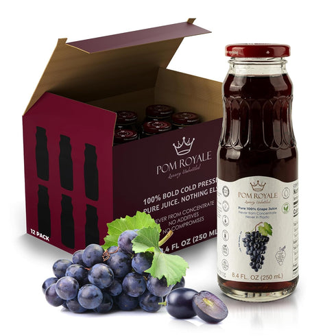 8.4oz (Pack 12), Pure Grape Juice, Glass Bottle of Cold Pressed Juice, Not from Concentrate, Non-GMO, No Sugar Added