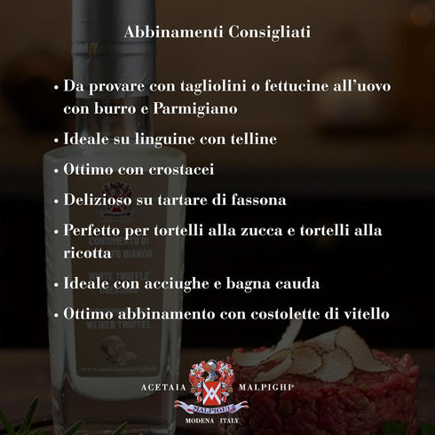 Acetaia (100ml 3,38 Oz) Malpighi - Condimento al Tartufo Bianco - White Truffle Dressing - fl