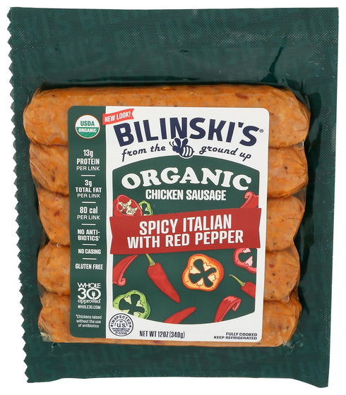 Bilinski, Organic Spicy Italian Chicken Sausage, 12 Ounce