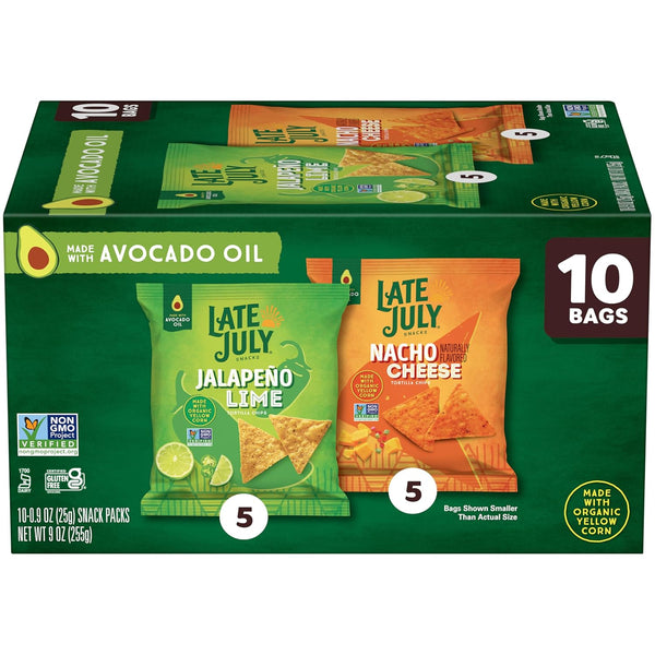 LATE JULY Snacks Variety Pack Tortilla Chips, 0.9 Oz 10 Count Snack
