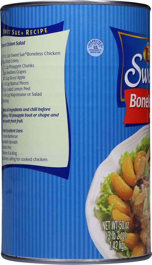 10g 50 oz (Pack 2) Sweet Sue Boneless Chicken with Broth, Cooked Canned Chicken- Protein - Gluten Free, Keto Friendly