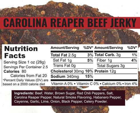 2.5 Slate Belt Smokehouse Carolina Reaper Jerky, Spicy Beef Jerky with Serious Heat Ounce