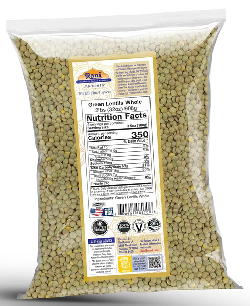 32oz (2lbs) 908g Rani Masoor Whole (Green Lentils Whole With Skin) ~ All Natural | Vegan | Gluten Friendly | Non-GMO |
