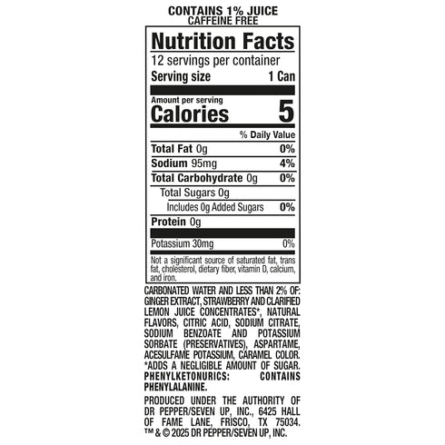 12 oz 12 pack Canada Dry Fruit Splash Strawberry Ginger Ale Zero Sugar Soda, fl cans