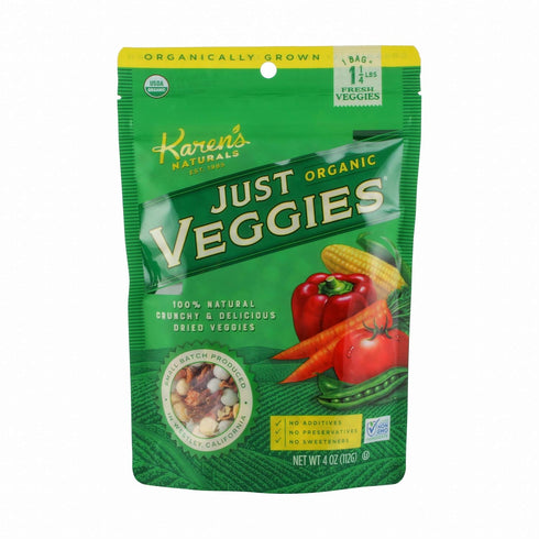 Karens Naturals Organic Freeze Dried Mixed Vegetables, 4 oz, Ready-to-Eat Veggie Snack,