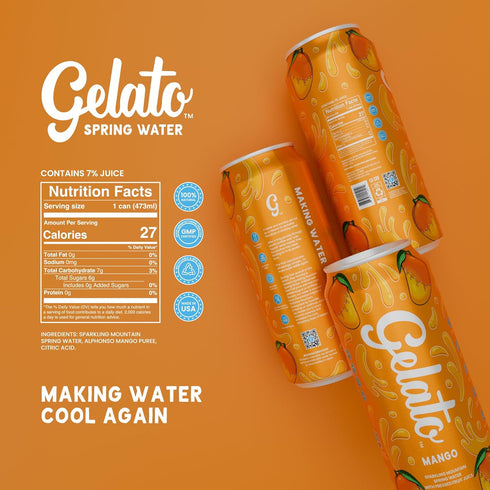 Packaged 12 pack (16 oz Gelato Mango Sparkling Water - Oxygenated Sparkling Water in Aluminum Cans - fl cans)