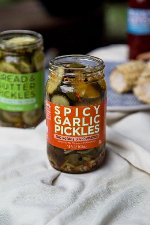 16oz (3-pack) The People's Provisions - Spicy Garlic Pickles - Crunchy, Spicy, Thick Cut Spicy Garlic Pickle Chips