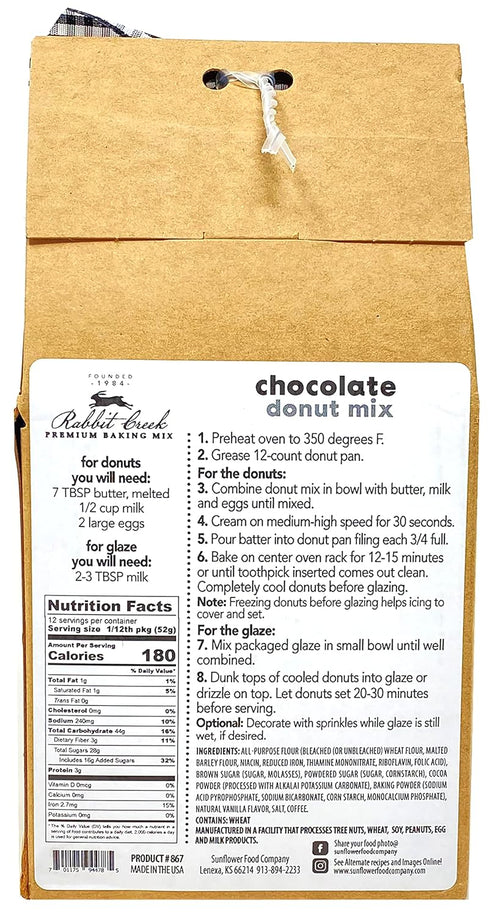 Rabbit Creek Chocolate with Glaze Donuts Mix – With Frosting Glaze Included – Baked Donuts, Not Fried – Donut Baking Mix