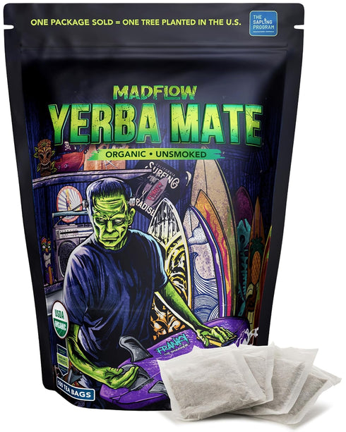 MADFLOW Yerba Mate Tea Bags (100 Mate Tea Bags). Organic & Unsmoked.