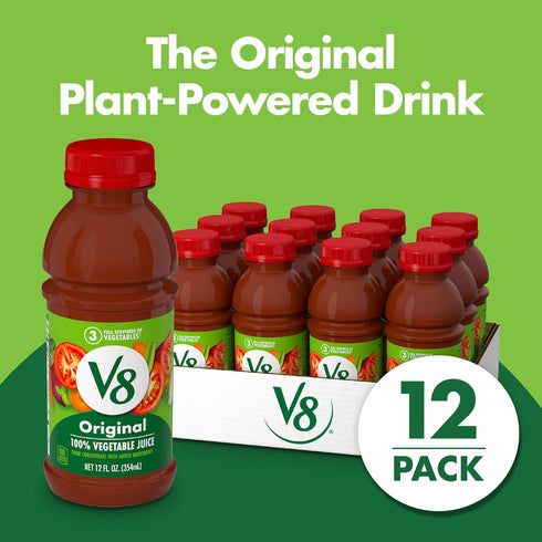 V8 100% 12 oz (12 Pack) Original Vegetable Juice, fl Bottle