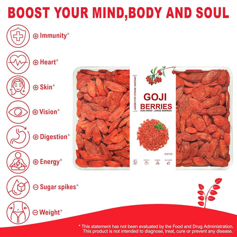 100% Vegan(8.68oz,box) Goji Berries Superfoods Organic Goji Berries.Extra Large Dried Berries Vitamin A, Antioxidants
