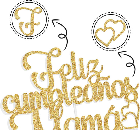 Ferastar Feliz Cumpleaños Mama Cake Topper, Best Mom Ever, Happy Mothers Day, Gold Glitter Birthday Decorations