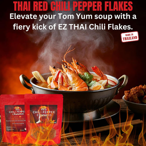 3.5oz EZ THAI - Chili Pepper Flakes - Thai Red Chilli Crushed Powder Seasoning Spice for Chinese, Mexican, & Asian