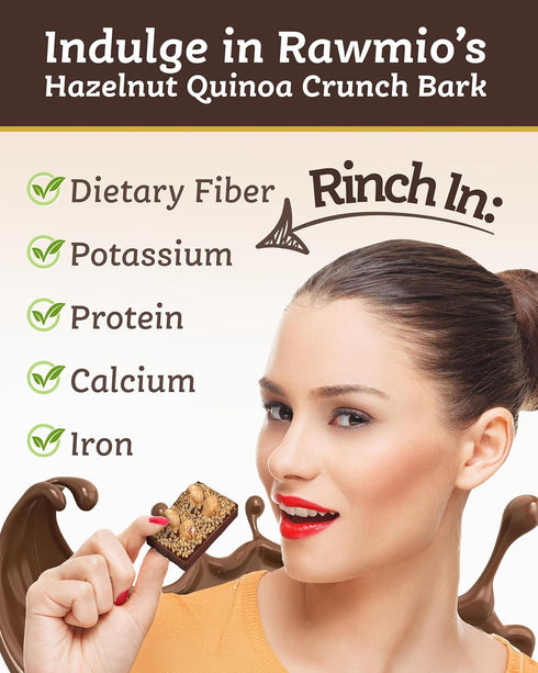 2.12 oz, Pack 1 Rawmio Hazelnut Quinoa Crunch Bark - Vegan Chocolate Bars