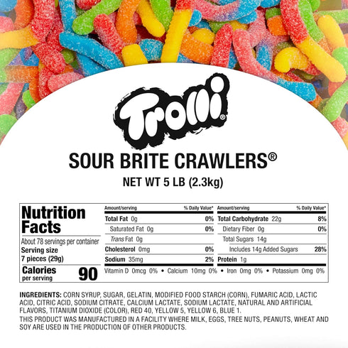 Gummy 5 Trolli Sour Brite Crawlers Candy, Worms Sour Candy, Pound Bulk Bag