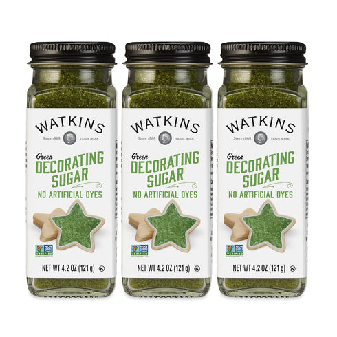 Watkins Green Decorating Sugar (No Artificial Dyes), Non-GMO, 4.2 Ounce, 3-Pack