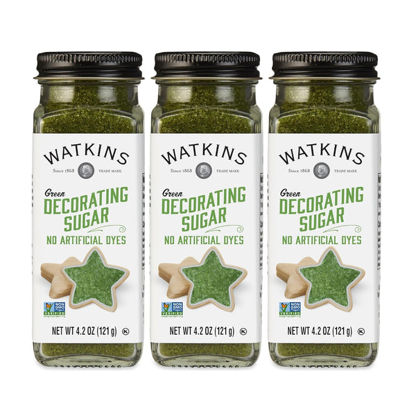 Watkins Green Decorating Sugar (No Artificial Dyes), Non-GMO, 4.2 Ounce, 3-Pack