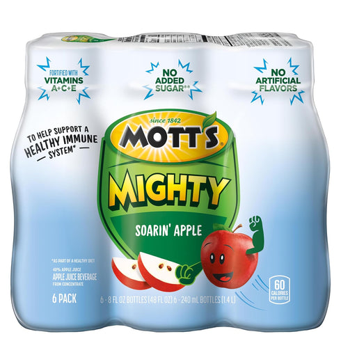 8 Oz 6 Pack Mott's Mighty Soarin' Apple Juice Drink, Fl Bottles