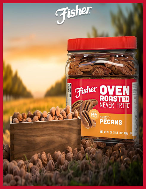Fisher Oven Roasted Never Fried Mammoth Pecans (17 Ounces) - Heart Healthy Snacks, Gluten Free