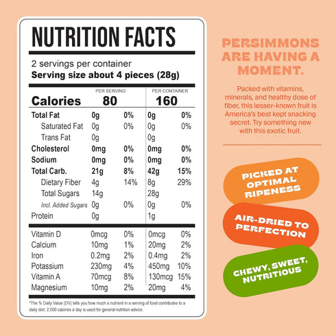 Persimmon 16 Oz, Pack 2 Persimmons Whitney Jordan Naturals Air-Dried Slices of - Dried Fruit Snack Made from Real - No