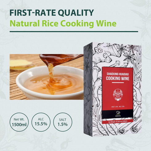 Soeos Shaoxing Cooking Wine 51.24oz (1500ml) - Chinese Rice Wine for Cooking, Shaoxing Wine, Rice Cooking Wine, Shao