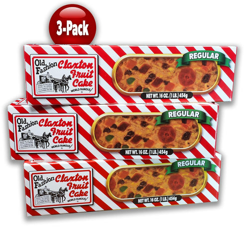 3-Lb. Packed 3 Pack Claxton Fruit Cake Regular Recipe | Old Fashioned Holiday Fruitcake in Signature Claxton Individual