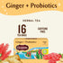 16 (Pack 6) Celestial Seasonings Ginger + Probiotics Herbal Tea, Caffeine Free, Tea Bags Box
