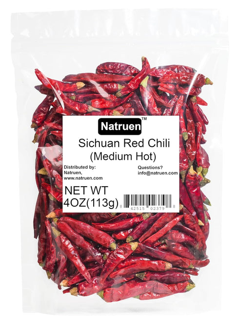Natruen Whole Dry Szechuan Chinese Red Chili Pods 4 Oz (Medium Hot) for Chili Oil, Paste, Sauce, Spicy Sichuan Dried