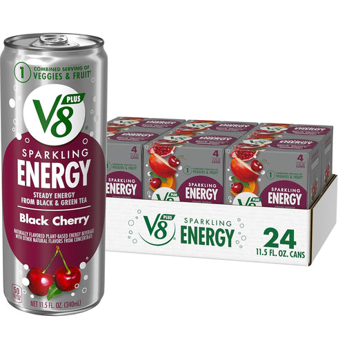 V8 +ENERGY Black Cherry Energy Drink, Made with Real Vegetable and Fruit Juices, 11.5