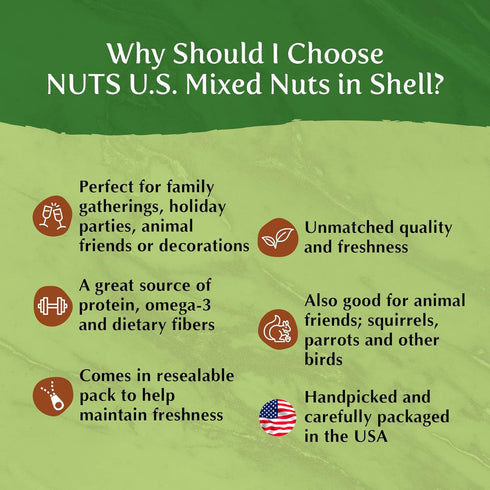|Packed (2 LBS) NUTS U.S. Mixed Nuts In Shell (Almonds, Walnuts, Hazelnuts, Pecans, Brazil Nuts) | No Added Colors
