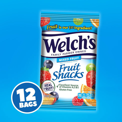 5 oz (Pack 12) Welch's Fruit Snacks, Mixed Fruit, Perfect for School Lunches, Sharing Size Bags