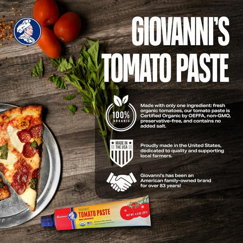 Giovanni's Organics USA 2 Pack (4.5 oz Giovannis Organic Double Concentrated Tomato Paste Tubes) | Made in the USA
