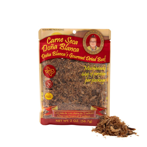 Carne Seca Doña Blanca 2 oz. - Machacado Shredded Beef Jerky - Kosher Sea Salt Low Sodium, Gluten Free