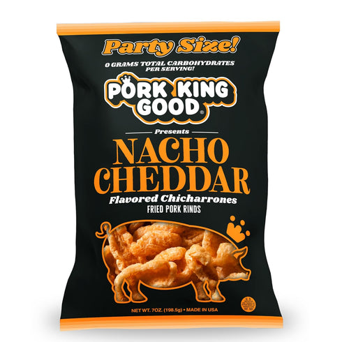 Pork King Good Nacho Cheddar Pork Rinds 7 OZ FAMILY SIZE (Chicharrones