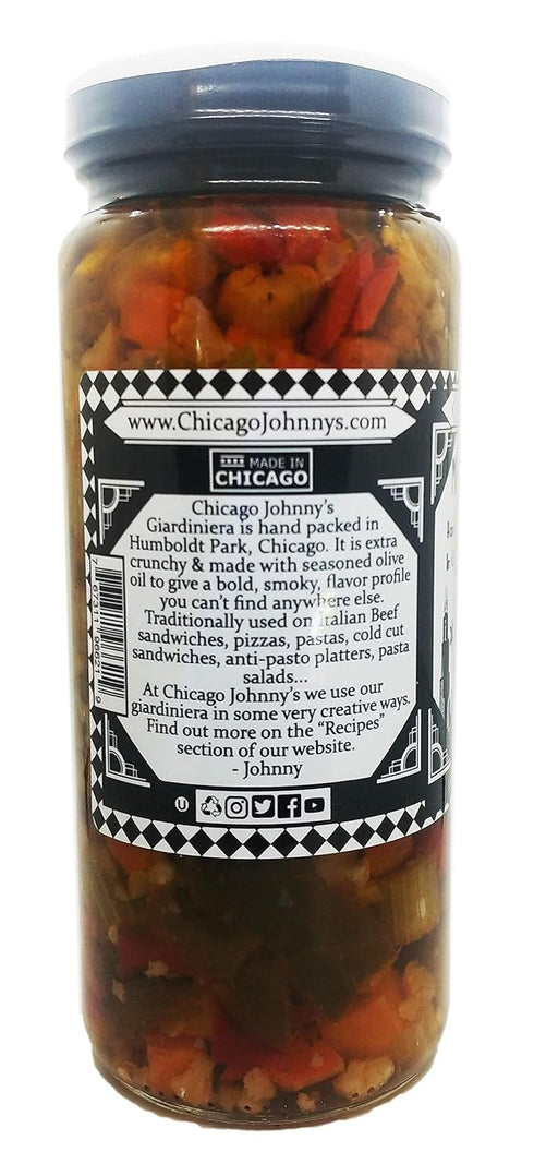 Chicago Johnny's 2 Pack 16 oz (32 oz Gourmet Hand Made Olive Oil Mild Giardiniera jars fl total)
