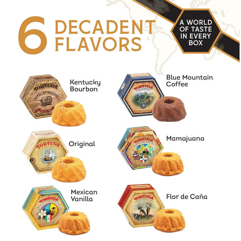 Pack 4 oz. 6 Pack TORTUGA Provenance Rum Cake Variety - - The Perfect Premium Gourmet Gift for Stocking Stuffers, Gift