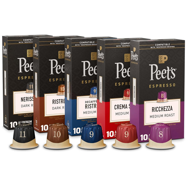 Peet's Coffee, Dark and Medium Roast Espresso Capsules Variety Pack with Decaf,