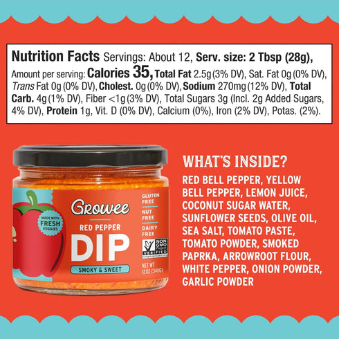 (2 Pack) Hummus Growee Vegan Red Pepper Dip | Alternative to Queso & | Dairy-Free, Nut-Free & Gluten-Free Plant-Based