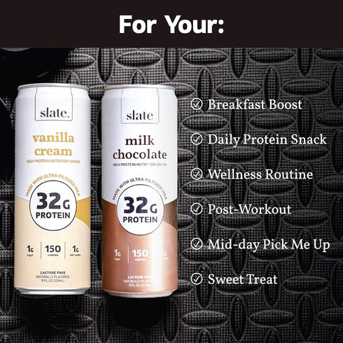 Pack 32g 1g 150 2g 11 oz, 12 Slate Milk - High Protein Nutrition Shake - Variety - Milk Chocolate, Vanilla Cream