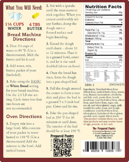 Pioneer Potato White Bread Mix - Ideal for Bread Machines