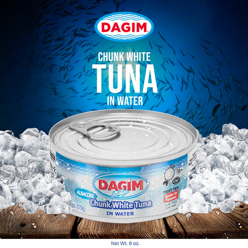 Dagim Albacore 6 oz. Pack 8 Chunk White Tuna in Water Canned Tuna Fish - Kosher for Passover