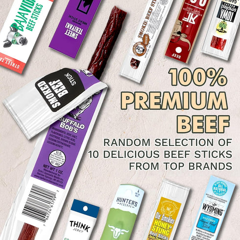 (10-Pack) Jerky-n-Spice Ultimate Beef Sticks Gift Box | Beef Jerky Gift Baskets for Men | Assorted High Protein Snacks