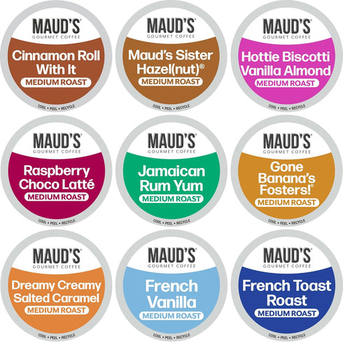 Maud's Flavored Coffee Pods Variety Pack, 40 ct, 9 Assorted Flavors, Medium